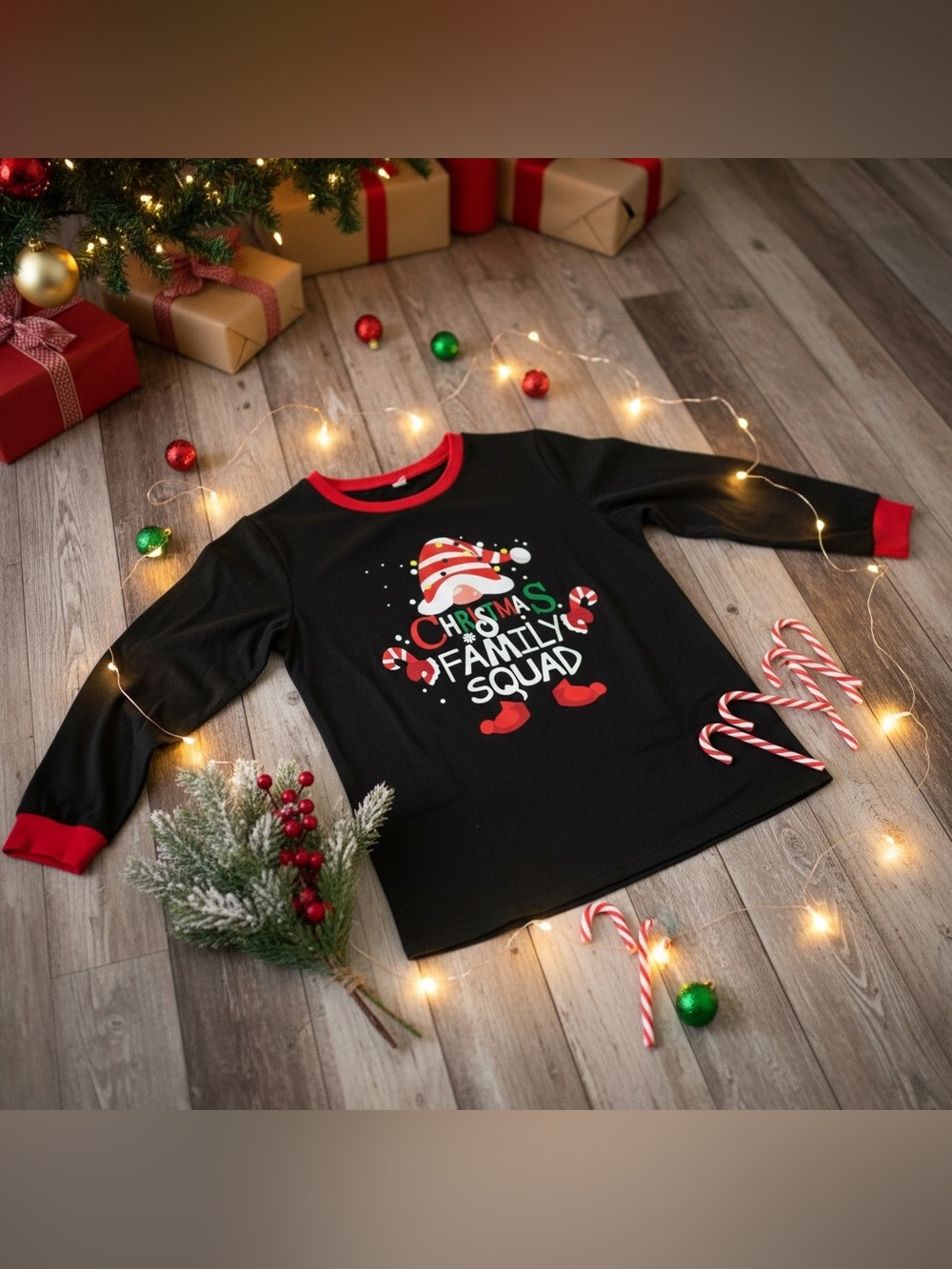 Women’s Christmas Family Squad Gnome Long Sleeve Pajama Top Size S NWT